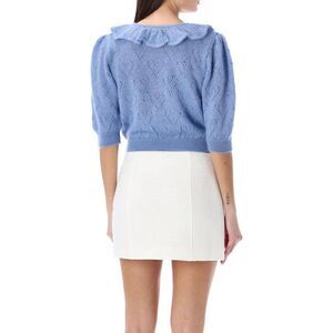 ALESSANDRA RICH Women's Luxurious Argyle V-Neck Knit Sweater Women LIGHT_BLUE